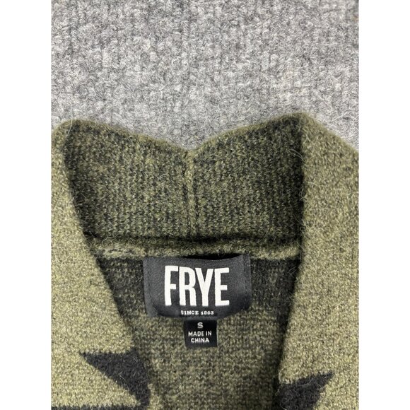 Frye Sweater Womens Small Green Black Longline Cardigan Shawl Collar Aztec Knit - Picture 2 of 7